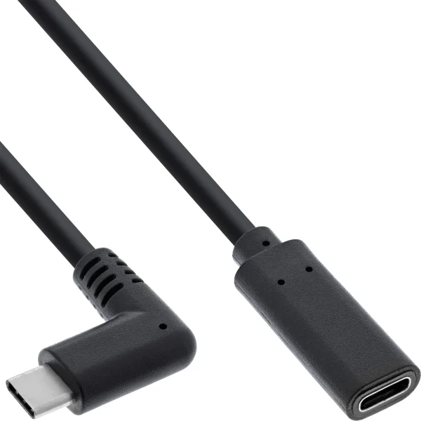 InLine® USB 3.2 Gen.2x2 Kabel, USB-C Verl., ST gewink. auf BU, schwarz 0,5m