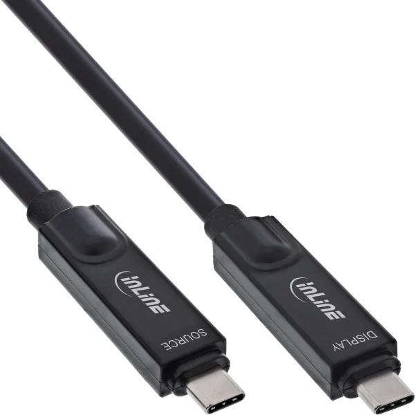InLine® USB 3.2 Gen.2 AOC Kabel, USB-C Stecker/Stecker, 8K60Hz, 60W, schwarz, 3m