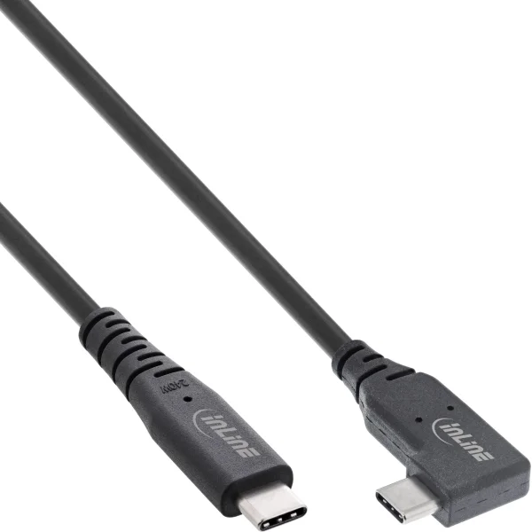 InLine® USB4 Kabel, USB-C, einseitig gewinkelt, PD 240W 8K60Hz, TPE schwarz, 1m