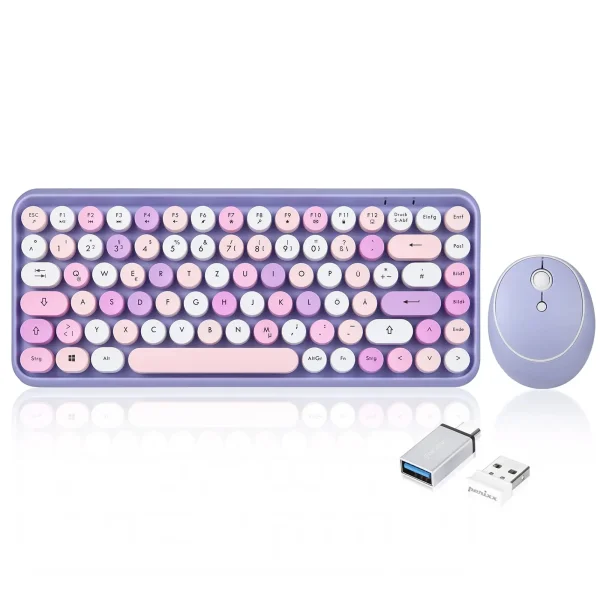 Perixx PERIDUO-713PP DE, Mini Tastatur-Maus Set, Retro Vintage Design, violett