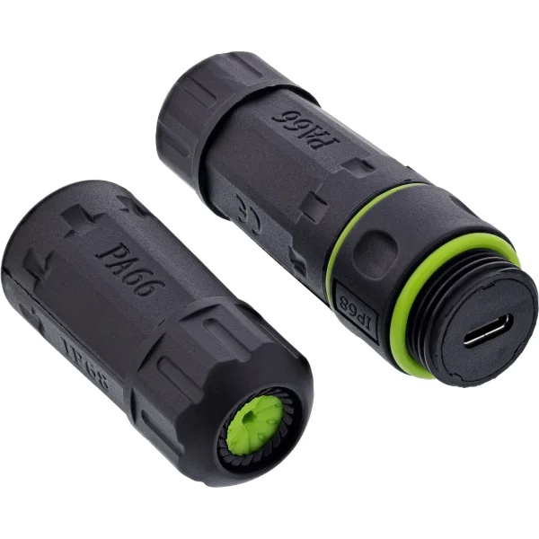 InLine® USB-C-Kabelkupplung, IP68, 2x USB-C Buchse, geschirmt, M20