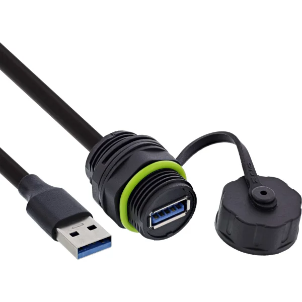 InLine® USB-A-Kabelkupplung, IP68, geschirmt, Buchse zu Stecker, 50cm