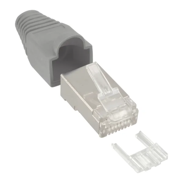 InLine® Crimpstecker RJ45 geschirmt, Knickschutz grau & Einfädelhilfe, 10er Pack