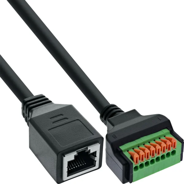 InLine® RJ45 Buchse an Push-In-Klemme, 8-polig, Cat.5e, 15cm Kabel