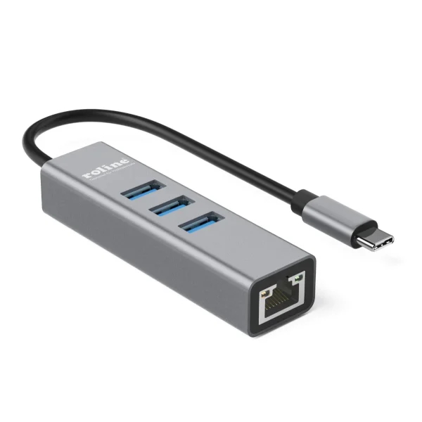 ROLINE USB Typ C zu Gigabit Ethernet Konverter + Hub 3x