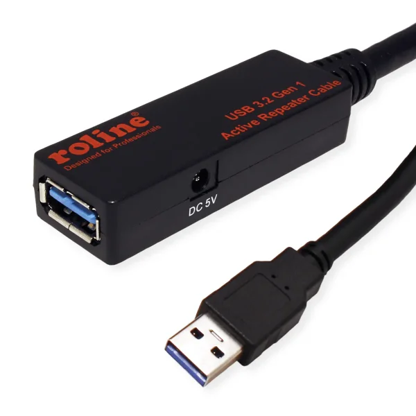 ROLINE USB 3.2 Gen 1 Aktives Repeater Kabel, schwarz, 20 m