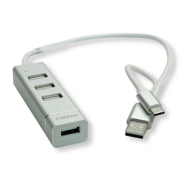 ROLINE USB 2.0 Notebook Hub, 4 Ports, Typ A+C Anschlusskabel