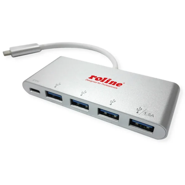 ROLINE USB 3.2 Gen 1 Hub, 4fach, Typ C Anschlusskabel, mit 1 PD-Port