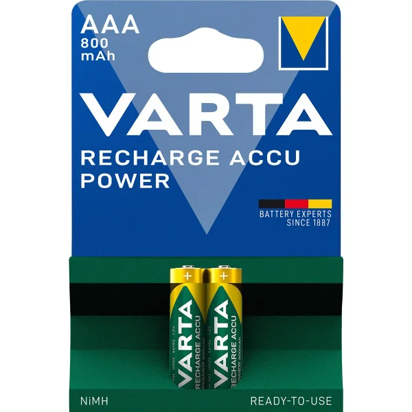 VARTA NiMH Akku Micro, AAA, HR03, 2er, 1,2V, 800mAh, vorgeladen, sofort einsatzbereit, Longlife