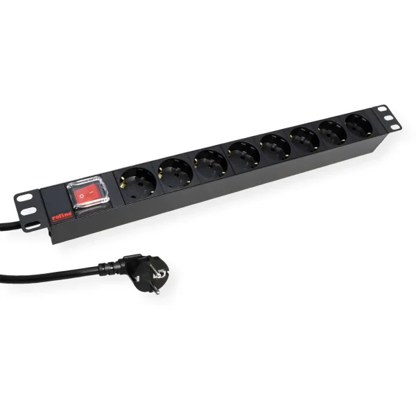 ROLINE 19-Zoll-Steckdosenleiste 8fach, mit Ein-/Aus-Schalter, schwarz, 2 m