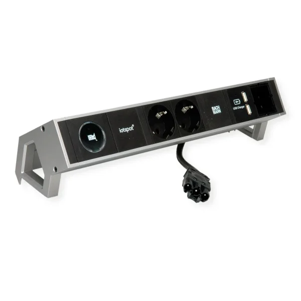 BACHMANN DESK2 1xIOTspot 2xSchutzkontakt, USB Charger 1xABD 0,2m GST18, inox