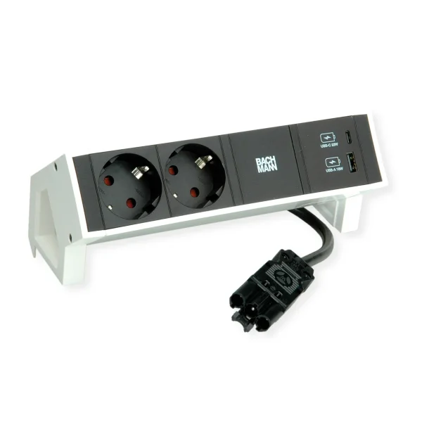 BACHMANN DESK2 2xSchutzkontakt USB A&C, USB Charger 22W 0,2m GST18 weiss