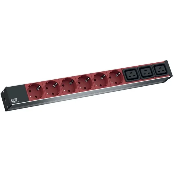 BACHMANN IT PDU ALU 1HE 6x Schutzkontakt 3x C19, Zuleitung mit Stecker C20, schwarz