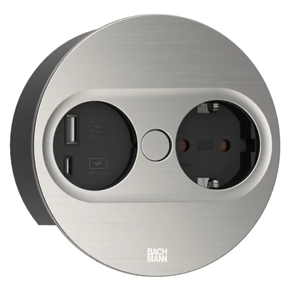 BACHMANN TWIST 2 1xCEE7/3 1xUSB A/C 22W 2,0m AEH Edelstahl-Optik rund