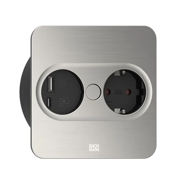 BACHMANN TWIST 2 1xCEE7/3 1xUSB A/C 22W 2,0m AEH Edelstahl-Optik eckig