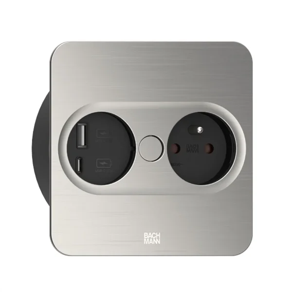 BACHMANN TWIST 2 1xUTE 1xUSB A/C 22W 2,0m AEH Edelstahl-Optik eckig