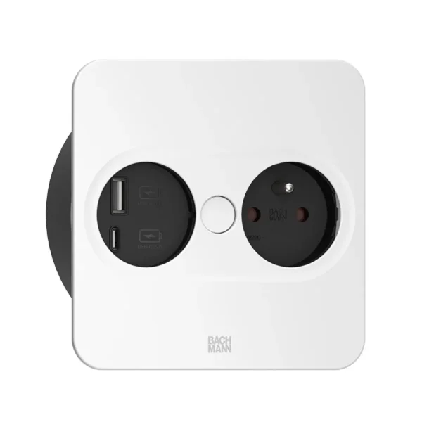 BACHMANN TWIST 2 1xUTE 1xUSB A/C 22W 2,0m AEH RAL9010 30GE eckig