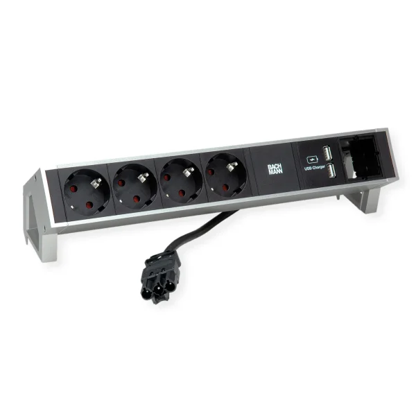 BACHMANN DESK2 4x Schutzkontakt 1x USB-Charger, Aluminium