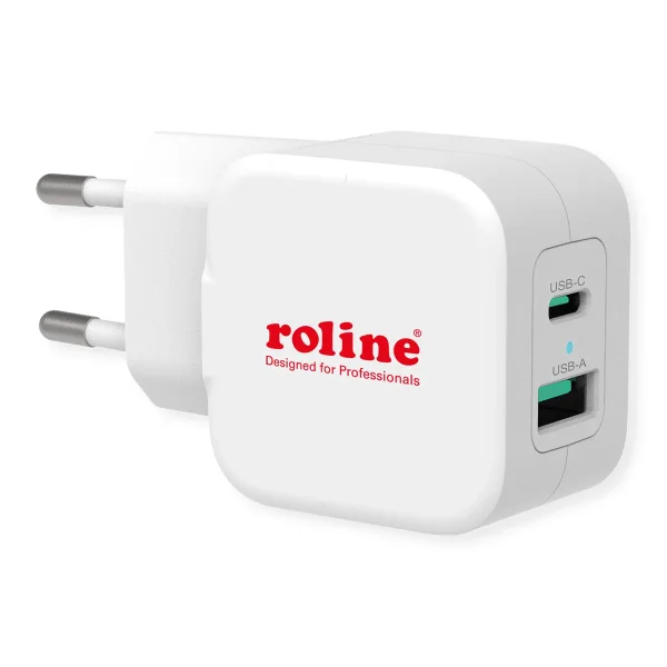ROLINE USB Charger mit Euro-Stecker, 2 Port (Typ-A QC3.0, Typ-C PD), 20W