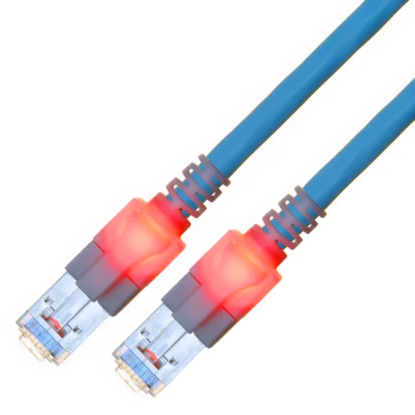 EasyLan DualBoot LED Patchkabel RJ45 S/FTP Cat.6 (Class E), mit saCon Stecker, LSOH, blau, 25 m