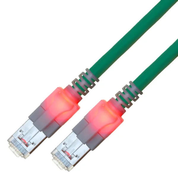 EasyLan DualBoot LED Patchkabel RJ45 S/FTP Cat.6 (Class E), mit saCon Stecker, LSOH, türkis, 10 m