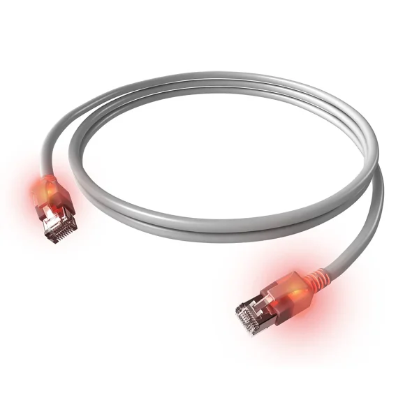 EasyLan DualBoot LED Patchkabel RJ45 S/FTP Cat.6A (Class EA), mit saCon Stecker, LSOH, grau, 10 m