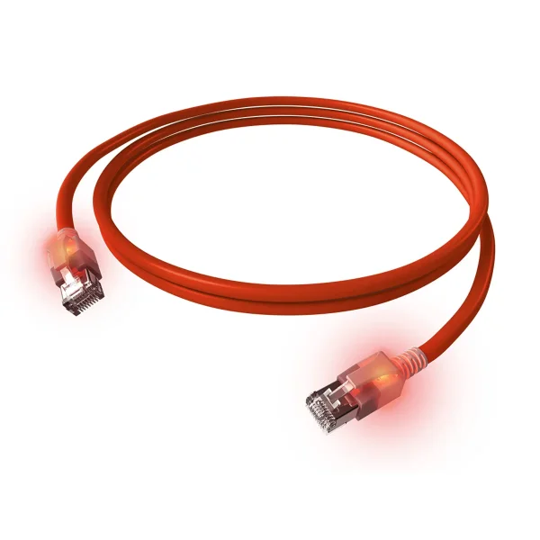 EasyLan DualBoot LED Patchkabel RJ45 S/FTP Cat.6A (Class EA), mit saCon Stecker, LSOH, rot, 3 m