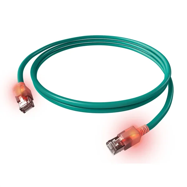 EasyLan DualBoot LED Patchkabel RJ45 S/FTP Cat.6A (Class EA), mit saCon Stecker, LSOH, türkis, 10 m