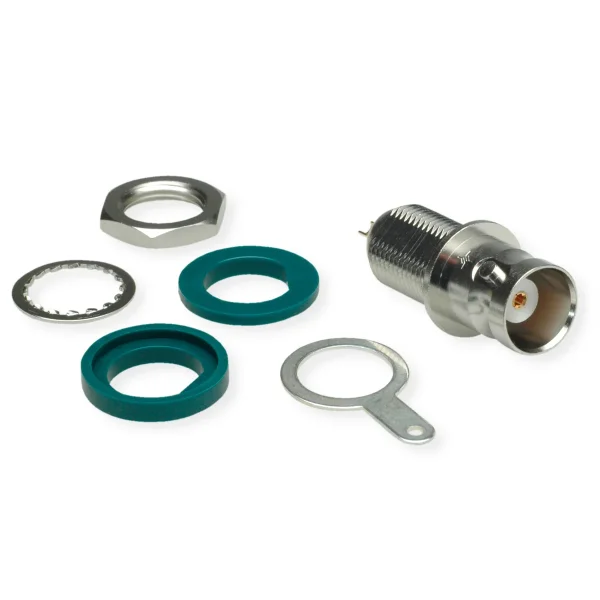 TELEGÄRTNER BNC-Einbaubuchse, isoliert mit Isolierscheiben grün