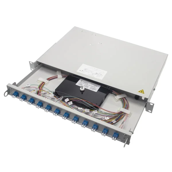 TELEGÄRTNER 19" LWL-RANGIERVERT.PROFI V 1HE MIT, 12xLC-D lindgrün+24xPigt.50 OM5, farbig