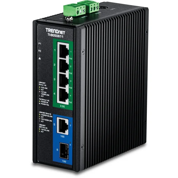 TRENDnet TI-BG50611 Industrial  DIN-Rail Switch 2,5G 6-Port PoE++ mit 10G Ports