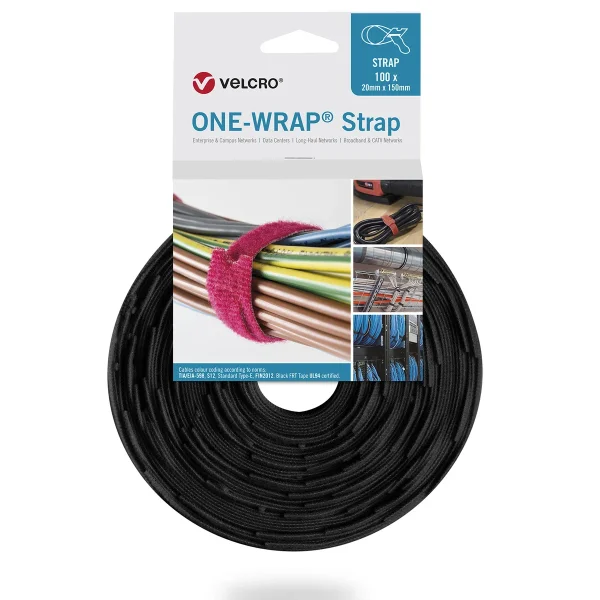 VELCRO® One Wrap® Strap 20mm x 200mm, 100 Stück, schwarz
