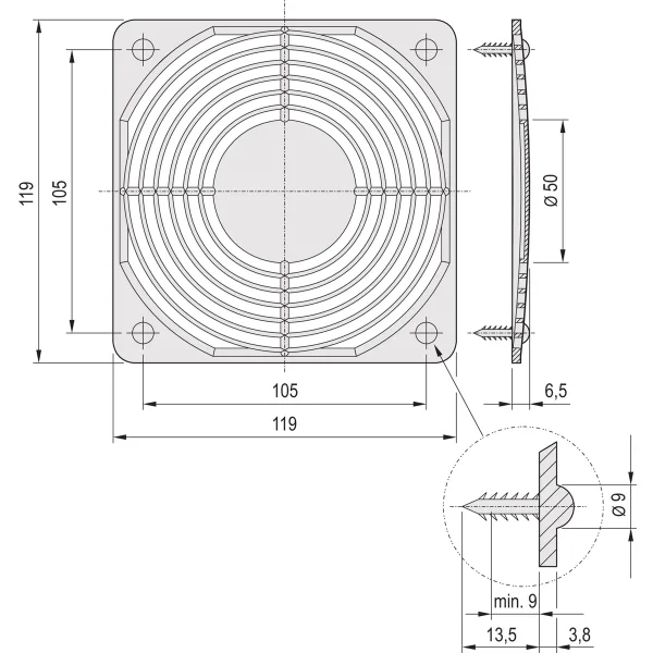 SCHROFF Schutzgitter, Kunststoff, einclipsbar - LUEFTERGITTER EINCLIPSBAR