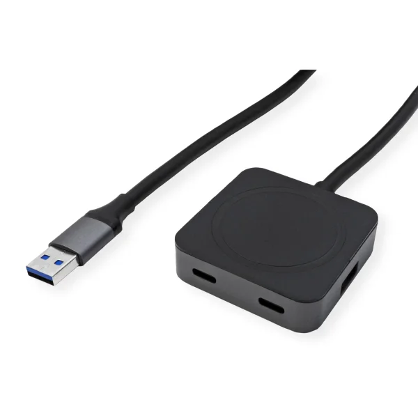 VALUE USB 3.2 Gen 1 Hub, 4 Ports (2x USB-A + 2x USB-C), mit Verlängerungskabel, schwarz, 10 m