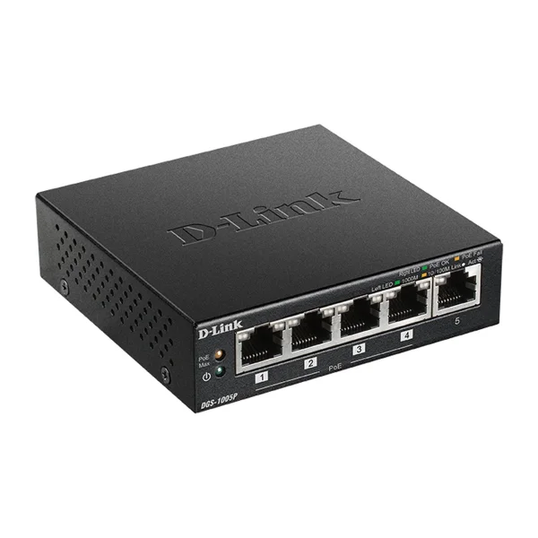 D-Link DGS-1005P/E 5-Port PoE+ Switch Gigabit, 4 PoE+ Ports, 60W