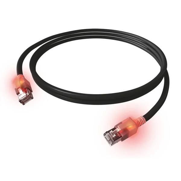 EasyLan DualBoot LED Patchkabel RJ45 S/FTP Cat.6A (Class EA), mit saCon Stecker, LSOH, schwarz, 5 m