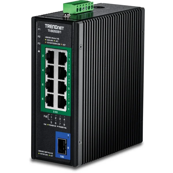 TRENDnet TI-BG5091 Industrial DIN-Rail Switch 2,5G 9-Port PoE++ mit 10G Ports