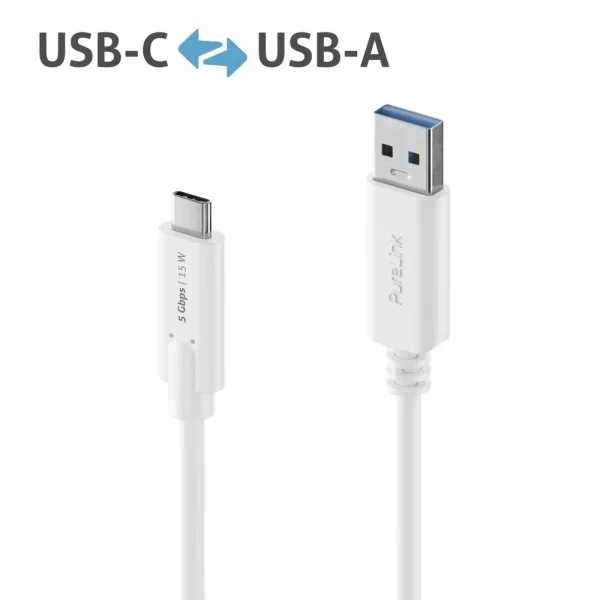 Premium USB v3.2 USB-C / USB-A Kabel - 0.50m, weiß