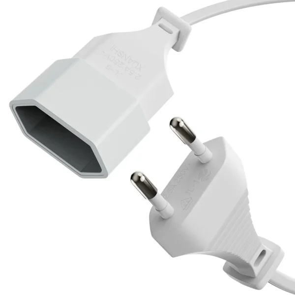Netzkabelverlängerung - Euro-Stecker gerade auf Euro-Steckdose gerade. Weiß. 10.0m