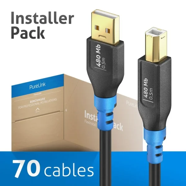 USB 2.0 USB-A auf USB-B Kabel, schwarz, 0.50m, Installer Pack 70pcs