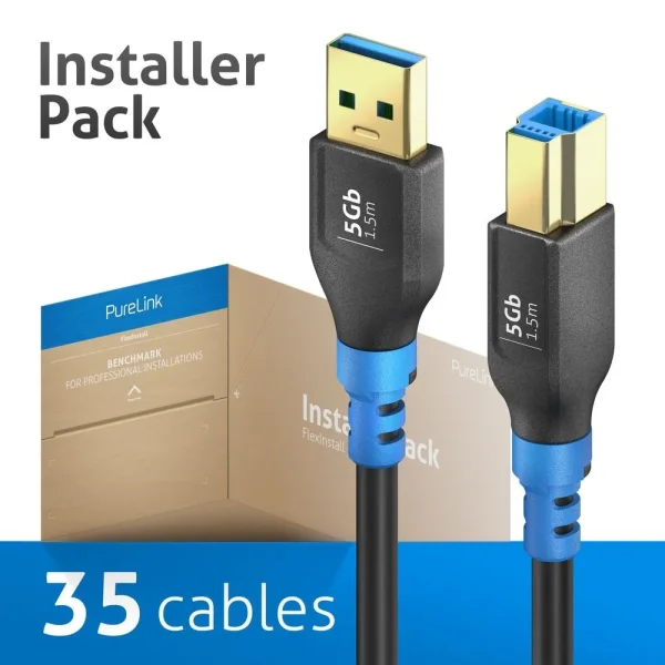 USB 3.2 Gen1 USB-A / USB-B Kabel, schwarz, 1.50m, Installer Pack 35pcs