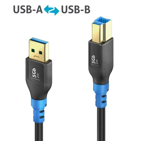 USB 3.2 Gen1 USB-A / USB-B Kabel, schwarz, 2.00m, Single Cable