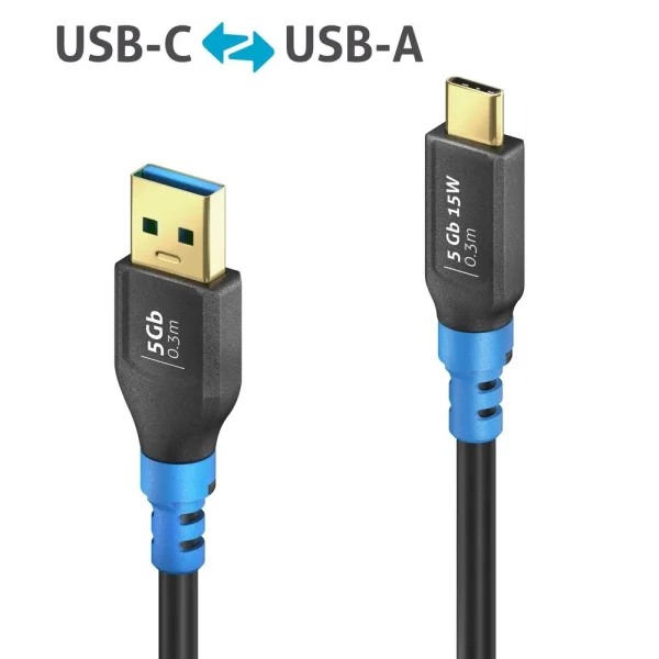 USB 3.2 Gen1 USB-C / USB-A Kabel, schwarz, 0.30m, Single Cable