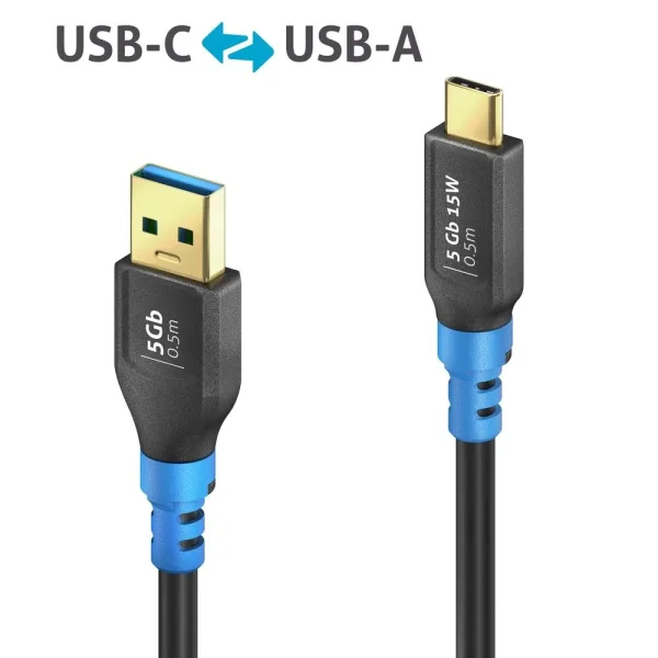USB 3.2 Gen1 USB-C / USB-A Kabel, schwarz, 0.50m, Single Cable
