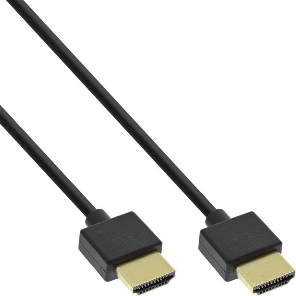InLine® HDMI Superslim Kabel A an A, HS mit Eth., Premium, schwarz / gold, 1,8m