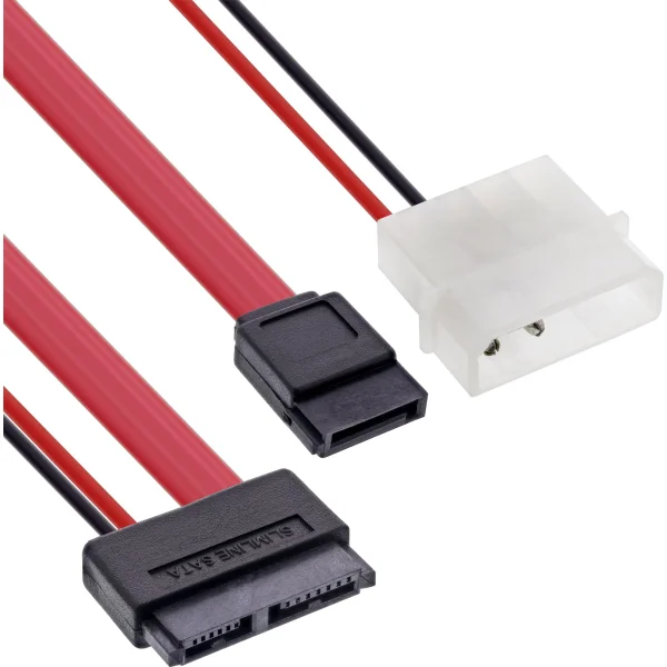 InLine® Slimline SATA Kabel, Slimline SATA ST 13pol. (7+6) zu SATA+Strom, 0,4m