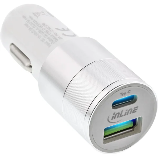 InLine® USB 36W KFZ Ladegerät QC 3.0, USB-A + USB-C, PD 3.0, 12/24V DC, weiß
