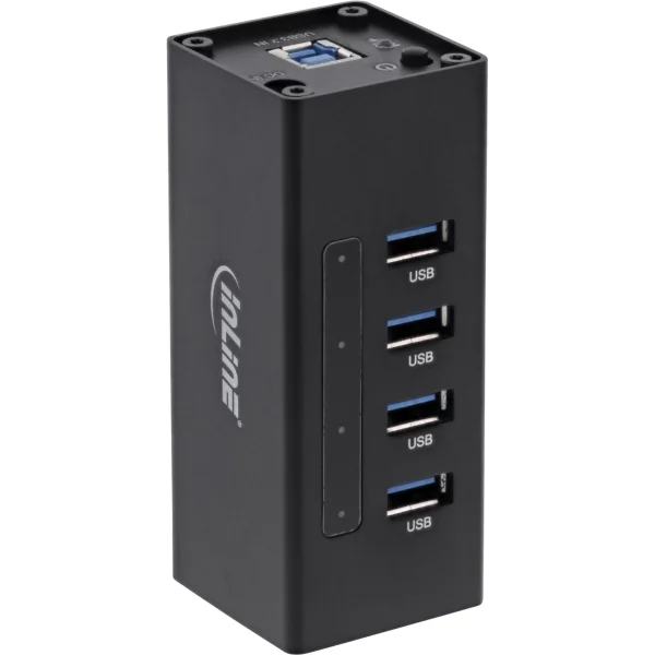 InLine® USB 3.2 Hub, 4 Port, Aluminiumgehäuse, schwarz, mit 2,5 A Netzteil