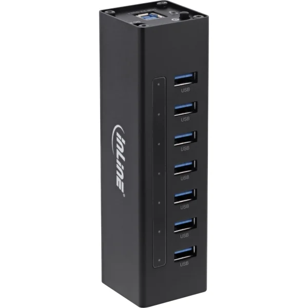 InLine® USB 3.2 Hub, 7 Port, Aluminiumgehäuse, schwarz, mit 2,5 A Netzteil