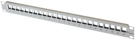 Telegärtner Modulträger, Patchpanel, f. 24xAMJ/AMJ-S-Mod./Kupp., 19", Lichtgrau, ohne Kabelabfangung, (Keystone)